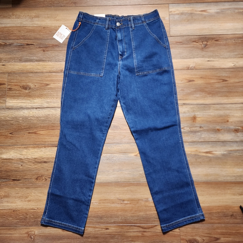 Knox Rose Jeans Womens L Blue Straight Leg Pants Medium Wash Denim NEW